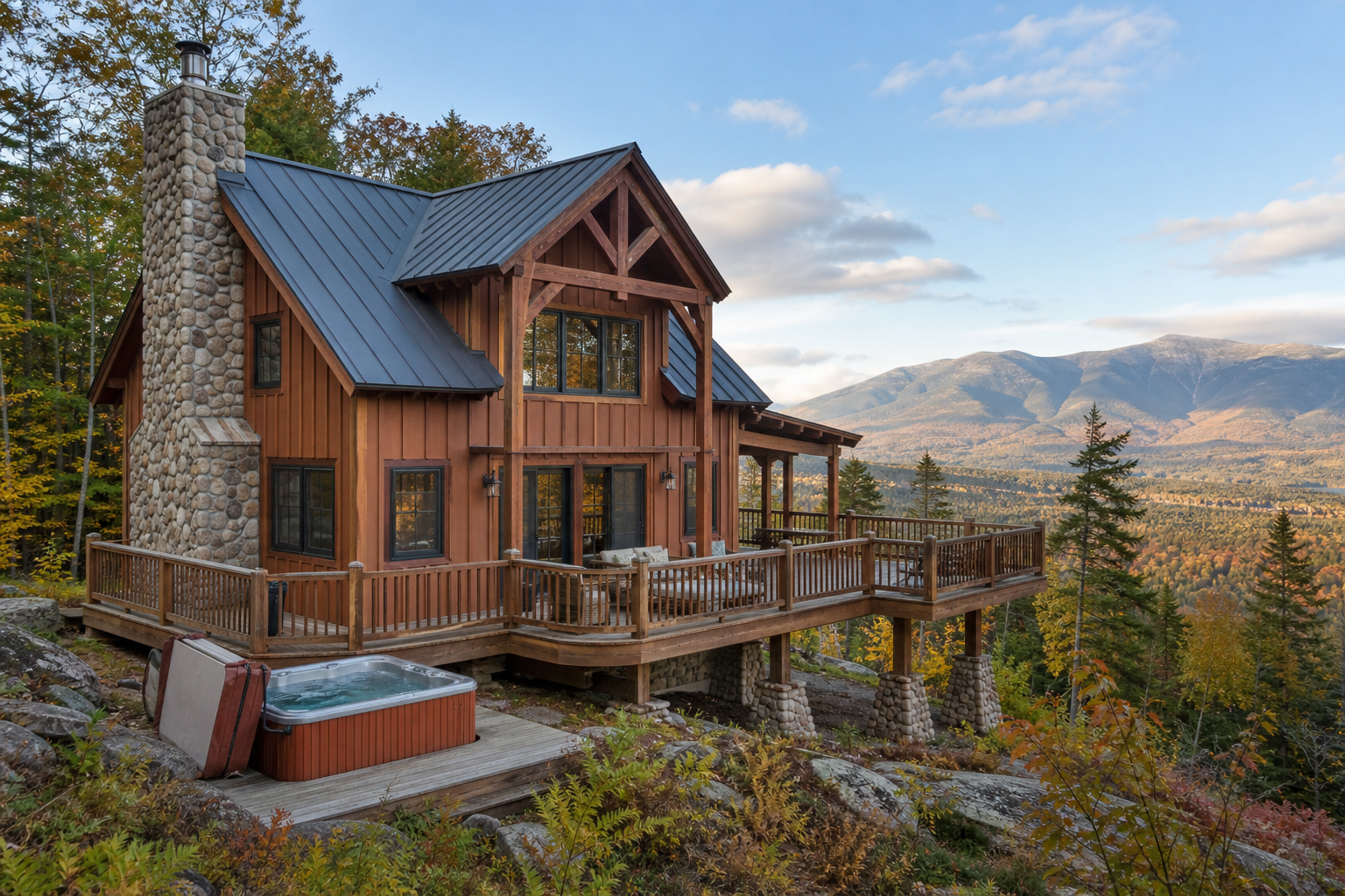 North Conway Timber-Frame Cabin — White Mountain Views + Hot Tub